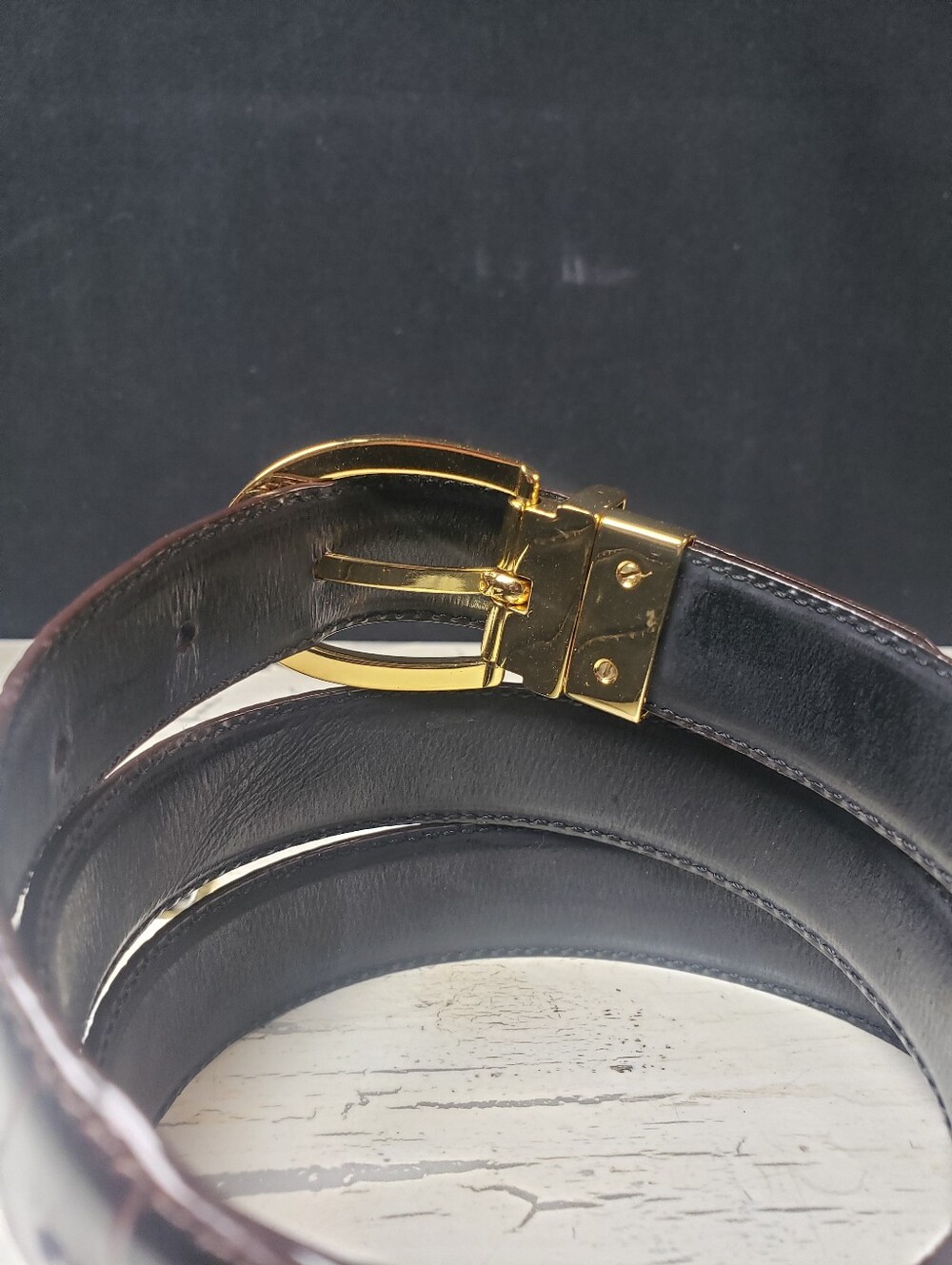 Ralph Lauren Reversible Croc Embossed/ Dark Navy Blue Belt in Women's size 33 - Picture 7 of 11